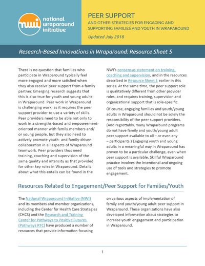 Wraparound Resource Sheet 5: Peer Support